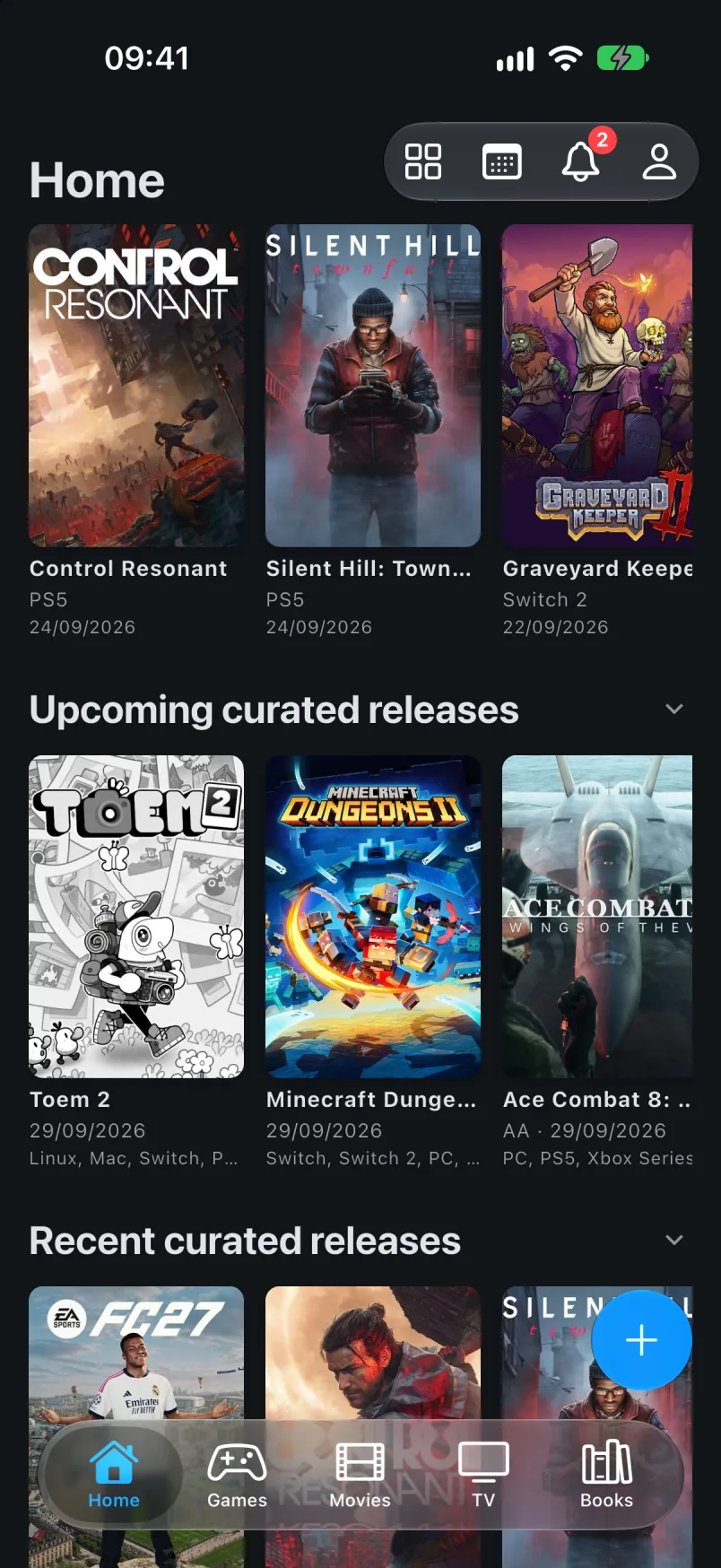 Upcoming curated releases on Home